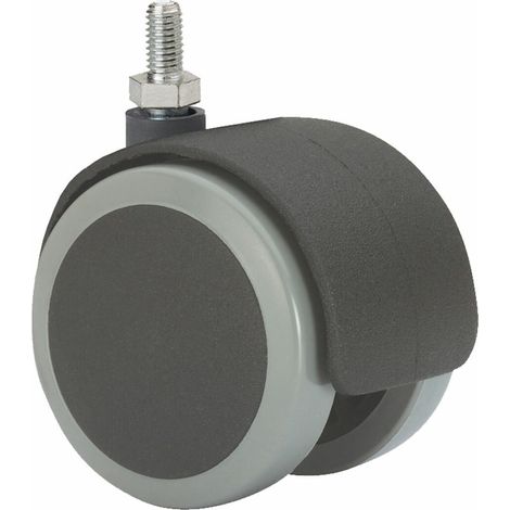 Ruota girevole con perno filettato e asse liscio, nero/grigio, max. carico 50 kg, 10 x 15 mm, ø 5 cm