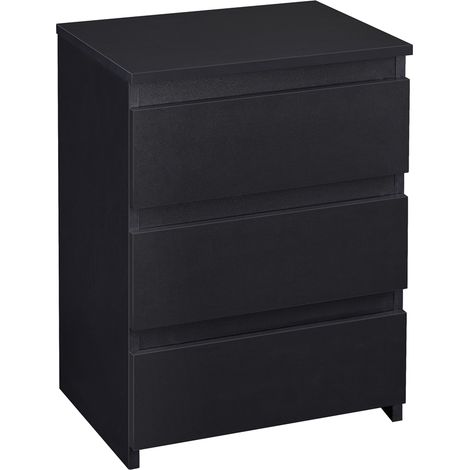 Yaheetech Comodino Cassettiera Camera da Letto con 3 Cassetti Mobiletto Moderno Tavolino Elegante in Legno MDF per Soggiorno/Cucina/Ufficio Nero (1/5)