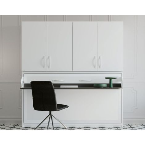 Lit escamotable horizontal 140x190 cm avec bureau et demi-dressing Spako - Haut de gamme - Matelas Sans matelas - Couleur Gris béton - Dimensions Profondeur 53,5 cm (1/5)