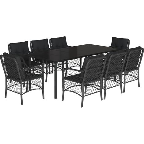 Maison Exclusive - 9-tlg. Garten-Essgruppe mit Kissen Schwarz Pol