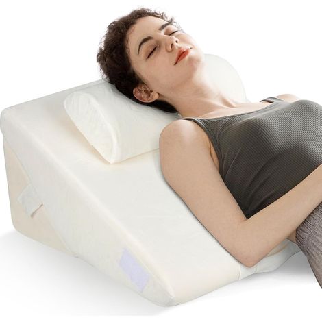 COSTWAY Almohada Cuña de 3 Piezas, Cojin Lectura Cama Sofa Espuma con Memoria, 57 x 30 x 53 cm, Cuña Antireflujo Adulto, Funda Lavable, Blanco (1/5)