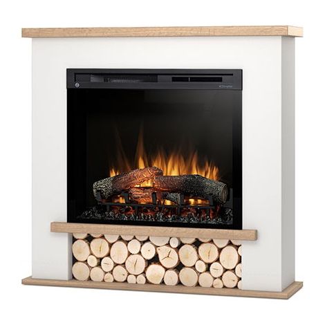 Camino Elettrico Riscaldante Da Pavimento Autoportante a LED - 28" - Bianco opaco / Rovere chiaro - 106 x 100 x 28 - TULA (1/5)