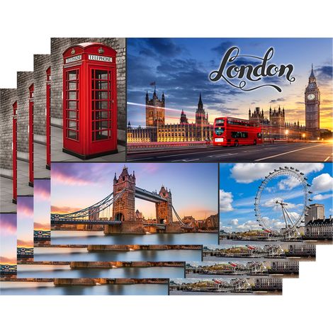 Set 4 Pezzi Tovagliette Americane Città In Vinile Made In Italy Colazione Pranzo Antiscivolo Resistenti Al Calore Facilmente pulibili Riutilizzabili Cartolina Tovaglia Idea Regalo Londra