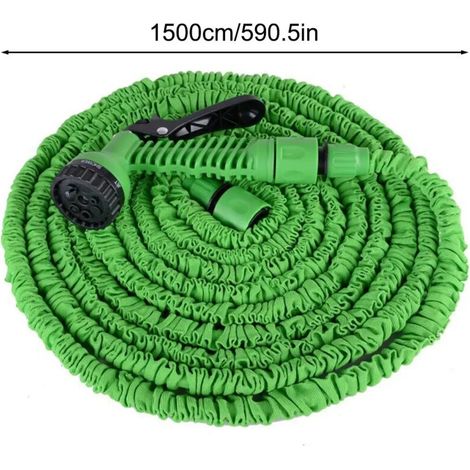 Tuyau d'arrosage télescopique (vert, 15 m), tuyau d'arrosage de jardin, pistolet à eau haute pression, tuyau d'arrosage pour lavage de voiture. (1/4)