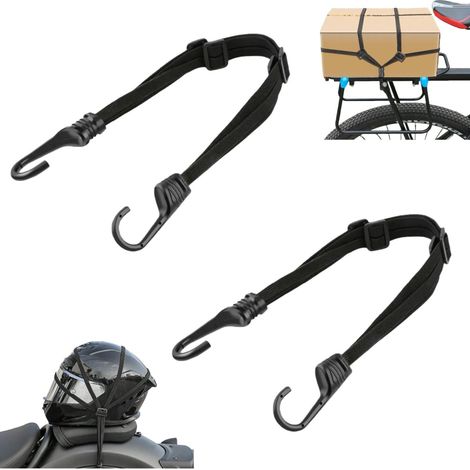 Confezione da 2 - Cinghie per casco da moto - Cinghie elastiche a rete - Cinghie di fissaggio elastiche - Cinghie per bagagli - Elastiche e retrattili - Con due ganci - Nere - 60 cm - Adatte per moto 