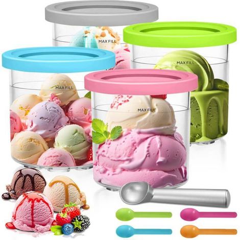 4PCS Pot pour Ninja Creamy Deluxe, 500ML Pot, Récipients à Crème Glacée de Rechange pour NC301 NC300 NC299AM