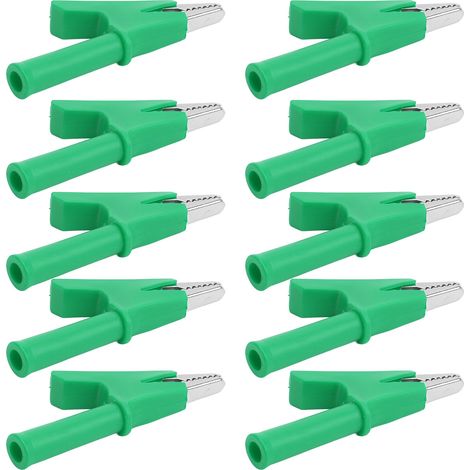 Lot de 10 pinces crocodiles de test, ouverture de 10 mm, 10 A, avec un jeu d'accessoires de douille de 4 mm, vert. (1/5)