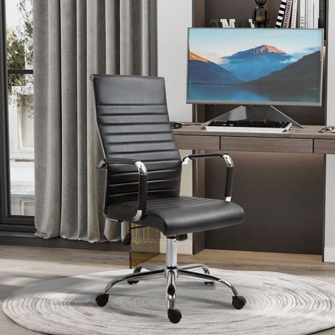 Fauteuil de bureau ergonomique noir avec fonction basculante, réglable en hauteur, rembourré en similicuir et mousse (1/5)