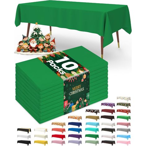 Lot de 10 nappes jetables en plastique, 137 x 274 cm, idéales pour la Saint-Patrick, Noël, et bien d'autres occasions. Rectangulaires, motif forêt, elles sont imperméables, résistantes et vertes.