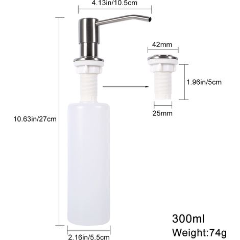 Flüssigseifen- und Lotionspender für Küchen-/Badezimmerwaschbecken mit Pumpe und Aufbewahrungsflasche (300 ml) (1/5)