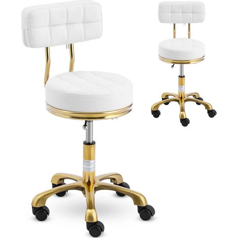Sedia sgabello, sgabello cosmetico con schienale su ruote, fino a 150 kg GELA, bianco e oro
