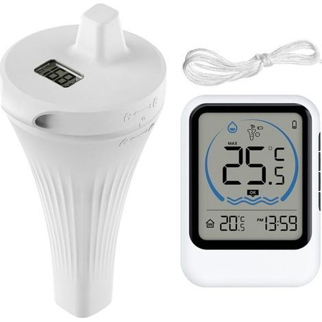 Thermomètre de piscine sans fil IP68 flottant avec capteur de température - Écran LCD - Thermomètre numérique sans fil pour piscine, aquarium, baignoire, étang (1/5)