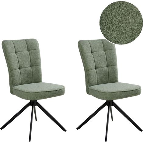 Set of 2 Swivel Dining Chairs Light Green Boucle Upholstery Metal Legs Base Dining Room RYAN