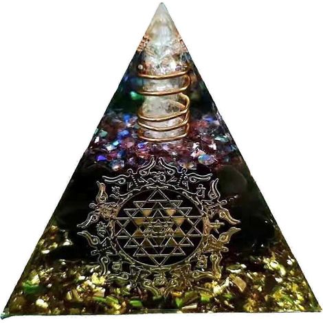 Kristallpyramiden aus Amethyst- und Obsidiankristallen für die Dekoration von Meditationsbüros - (1/5)