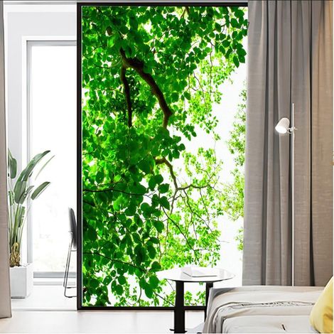 Film pour fenêtre effet givré avec impression de plantes vertes - Adhésif statique pour vitres, traitements pour fenêtres, revêtements en verre, autocollant décoratif pour le vitrage, porte en verre