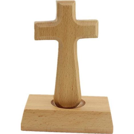Zoll hohes, stehendes Holzkreuz mit rechteckigem Sockel – Christliche Kreuzdekoration für Zuhause, Büro und Geschäft – Religiöse Geschenke (1/5)