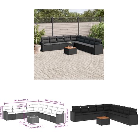 10-tlg. Garten-Sofagarnitur mit Kissen Schwarz Poly Rattan - Gartenmöbel - Outdoor Möbel - Rattan Gartenset - Lounge Set - Esstischgarnitur - Home & Living (1/3)