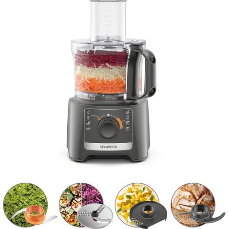 Multipro Compact FDP31.020GY Modèle 2023, robot hachoir de cuisine avec 2 vitesses d'usinage + Pulse, bol de 2,1 L, coupe-légumes électrique pour hacher, râper et pétrir, 800 W (1/5)