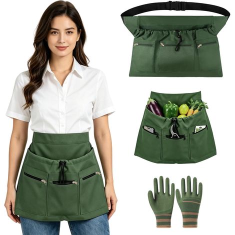 Tablier de jardinage pour homme et femme Tablier de jardin réglable tablier de récolte pour vergers jardins botaniques potagers et (1/4)