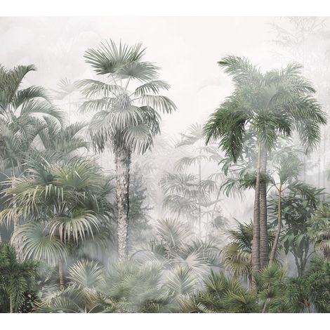 papier peint panoramique paysage tropical avec des palmiers vert foncé et gris - Sanders & Sanders (1/3)