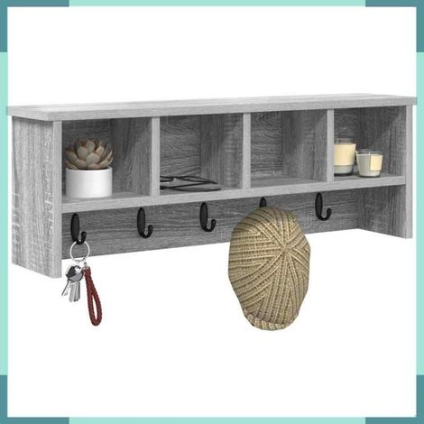874320 Porte-manteau mural avec étagère Sonoma gris 75 x 16 x 26 cm (1/5)