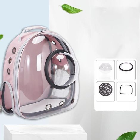 Transparenter, pinkfarbener Rucksack in Form einer Raumkapsel für kleine und mittelgroße Katzen und Welpen – atmungsaktiv und hitzebeständig, ideal für Reisen, Wandern und Camping (1/5)