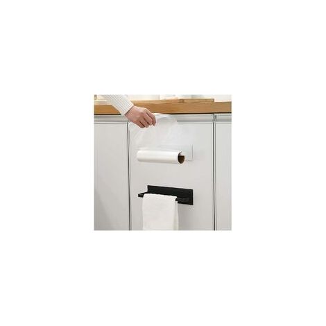 Juego de dos toalleros autoadhesivos para fijar a la pared o debajo del mueble/fregadero/nevera, para baño y cocina (blanco y negro). (1/3)