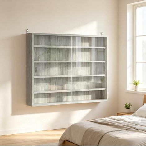 Vitrina de pared 80 x 9,5 x 60 cm de aglomerado y vidrio gris, ahorra espacio – MEUBLIV (1/5)