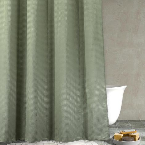 Rideau de douche gaufré vert sauge : rideau de douche en tissu texturé robuste pour salle de bain Imperméable et lavable en tissu polyester épais 183 x 200 cm de hauteur (1/5)