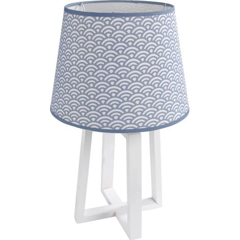 Lampe pied bois wave bleu