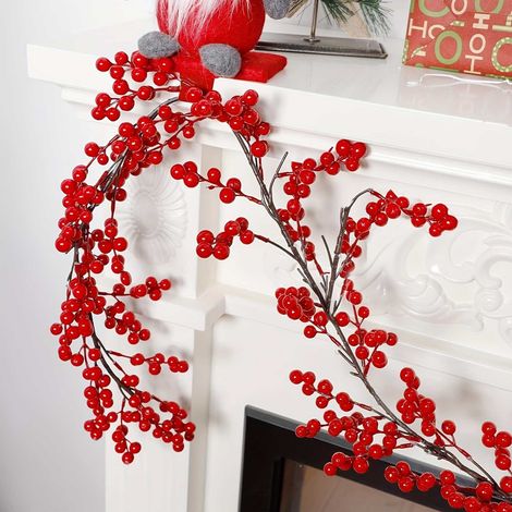 Guirlande De Baies Rouges - Guirlande Artificielle De Noël 180 cm - Pour Intérieur Et Extérieur - Décoration De Cheminée Et Murale - 1 Pièce (1/5)
