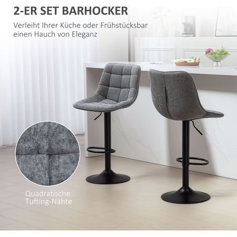 Lot de 2 tabourets de bar modernes pivotants avec dossier, réglables en hauteur, repose-pieds intégré, rembourrés, gris foncé (1/5)