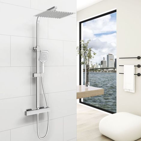 AICA Columna de ducha termost�tica 30x30cm alcachofa superior grande cromado ducha de mano conjunto de ducha (1/5)