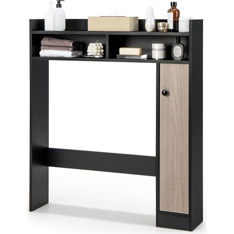Goplus – Armoire de rangement au-dessus des toilettes – 1 étagère supérieure – 2 compartiments ouverts – 2 étagères réglables – Système anti-bascule – MDF noir (1/5)