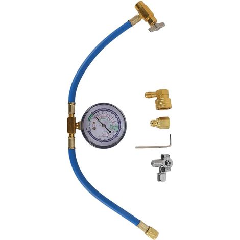 Kit de tuyau de remplissage de réfrigérant R134A avec manomètre, vanne à aiguille, raccord rapide et adaptateur auto-obturant pour réfrigérateurs domestiques (1/5)