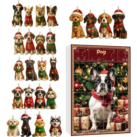 Calendrier de compte à rebours avec pendentif de chien, souvenir réutilisable en acrylique plat - Compte à rebours de Noël 24 jours Décoration pour chiens, pour les amateurs d'animaux domestiques (1/5)