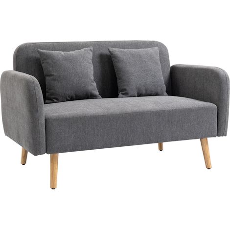 Canapé deux places  avec coussins, repose-pieds réglables, revêtement en polyester velouté, bois d'hévéa et mousse, 2 places, housse en tissu (1/5)