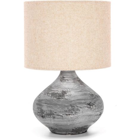 Aigostar Lampada Tavolo Abatjour E14 Paralume Tessuto H31cm Ceramica M/Grigio