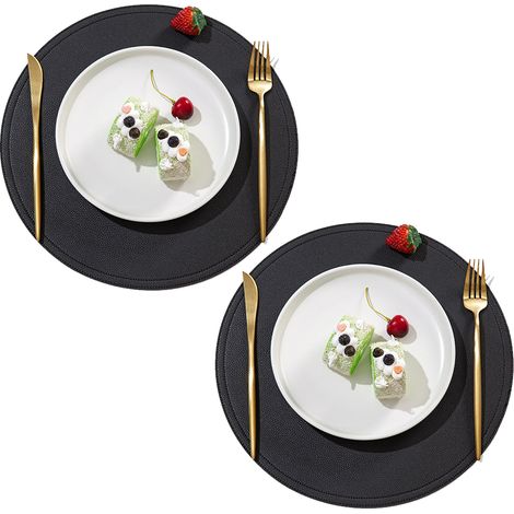 Sets de table en cuir grainé litchi style scandinave, sets de table isolants ronds, dessous de plat imperméables et résistants aux graisses, dessous de plat. (1/5)