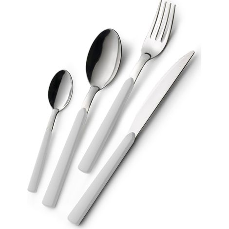 GLOUPIE Set 24 Posate Loft Bianco Per 6 Persone in Acciaio Inox e Manico In ABS Made In Italy Lavabili In Lavastoviglie (1/5)
