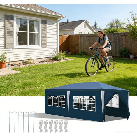 Randaco Bleu 3x6m Tonnelle de réception, tente imperméable en PE avec fenêtres pour terrasse, jardin et fête familiale (1/4)