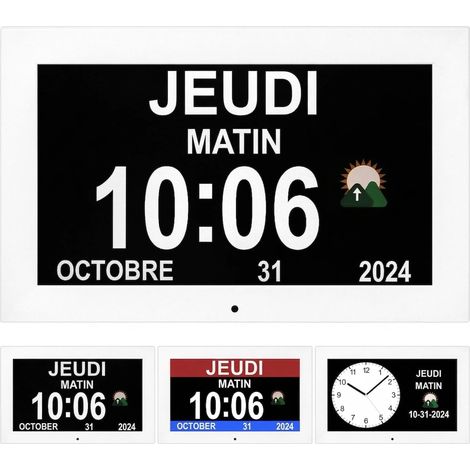 Grande Horloge numérique, réveil numérique pour Personnes âgées, Horloge de démence Qui fournit des alarmes et Un Calendrier électronique pour Les Personnes âgées (Blanc, 10 Pouces) (1/5)