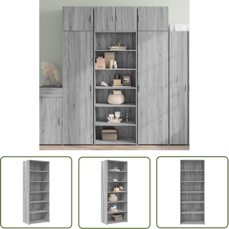 The Living Store Buffet haut sonoma gris 70x41x185 cm bois d'ingénierie - Buffet Design Intemporel - Meuble Rangement - Commode Gris - Meuble Salon - Mobilier Contemporain (1/5)