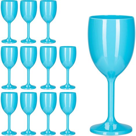 Verre à vin en Plastique, Lot de 12, sans BPA, Volume : 250 ML, Robuste, Camping, réutilisable, Turquoise (1/5)