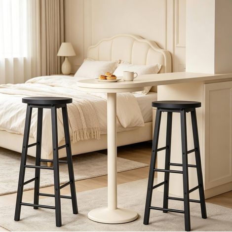 Tabourets de bar 30x30x71 cm en MDF et métal noirs, style industriel pour cuisine FloraGrace (1/4)