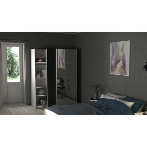 Dmora - Armario 2 puertas Diandra, Muebles de dormitorio, Vestidor, Armario de ropa, 150x61 h200 cm, Blanco y Negro (1/5)