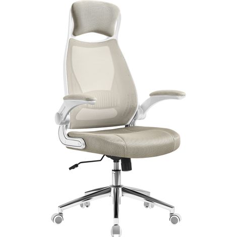 Fauteuil de Bureau Ergonomique, Chaise Pivotante, Dossier Respirant, 68 x 68 x (116-126) cm, Beige et Blanc (1/5)