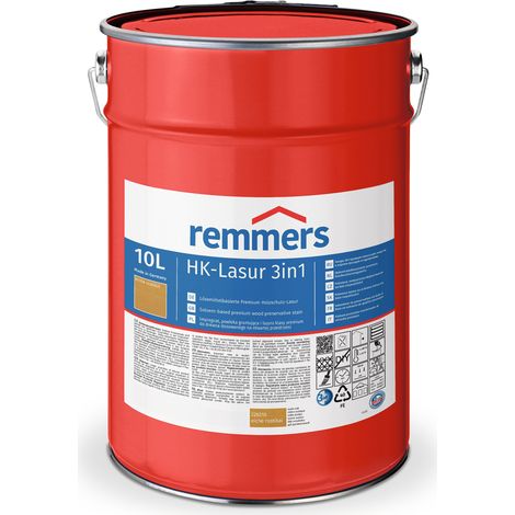 Remmers HK-Lasur 3in1 eiche rustikal, 10 Liter, Holzlasur aussen, 3facher Holzschutz mit Imprägnierung + Grundierung + Lasur, Feuchtigkeit- und UV-Schutz