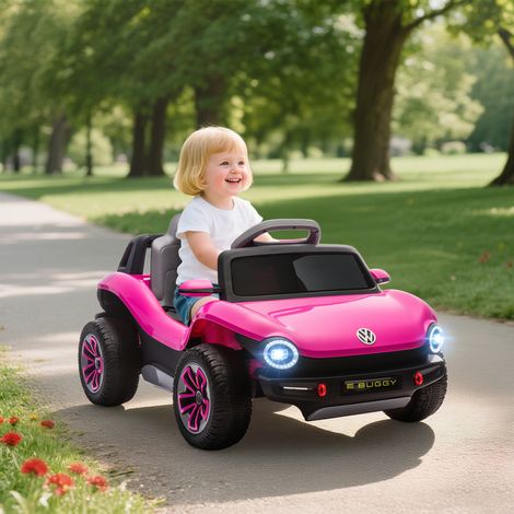 Voiture électrique pour enfants de 3 ans et plus, Volkswagen E-Buggy 12V avec télécommande 2,4 GHz, roues avec suspension, rose
