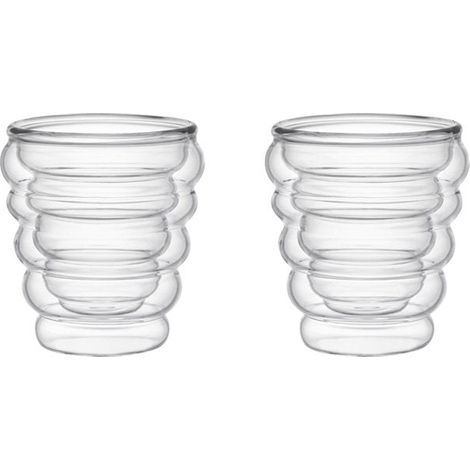 Lot de 2 Tasses à Café Espresso Double Paroi en Verre Ondulé Transparent 70ml - PANGIVO (1/3)